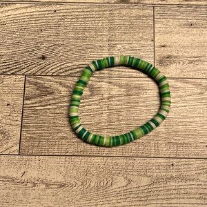 Clay bead bracelet! Green and white! Types of green: light mid and dark green